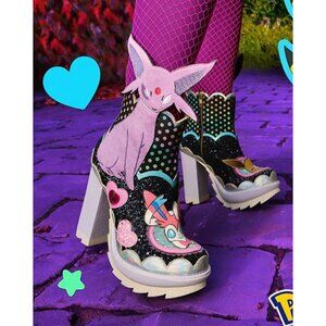 Irregular Choice Day & Night Espeon Heel Boot Umbreon Black Glitter Size 38